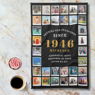 80th Birthday Family Memories Photo Collage  Tea Towel