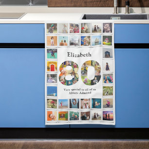80th Birthday Family Photo Collage Template Tea Towel