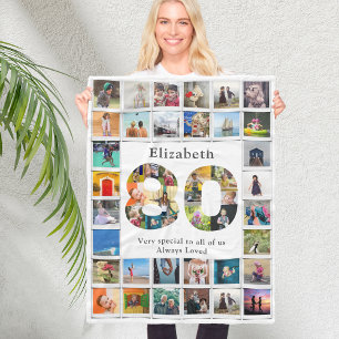 80th Birthday Family Photo Template Fleece Blanket