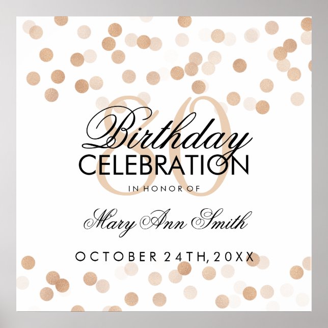 80th Birthday Faux Copper Foil Glitter Lights Poster (Front)