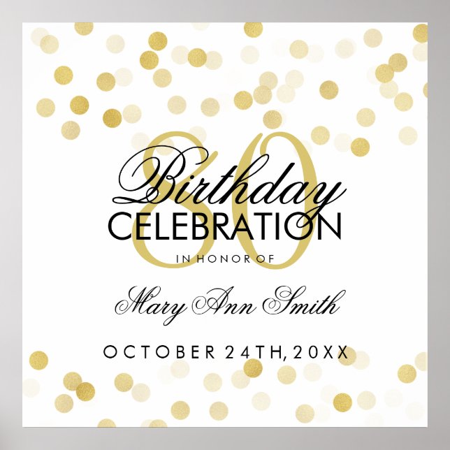 80th Birthday Faux Gold Foil Glitter Lights Poster (Front)