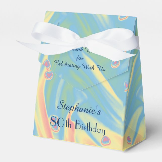 80th Birthday Favour Box, Pastel Hearts Box (Front Side)