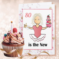 80th Birthday Female Cartoon Funny Sweet Pink