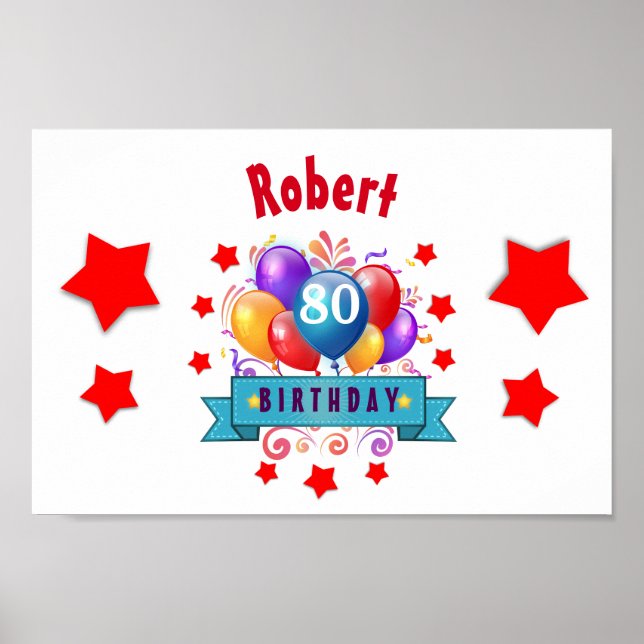 80th Birthday Festive Colourful Balloons C01HZ Poster (Front)