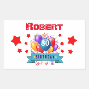 80th Birthday Festive Colourful Balloons C01HZ Rectangular Sticker