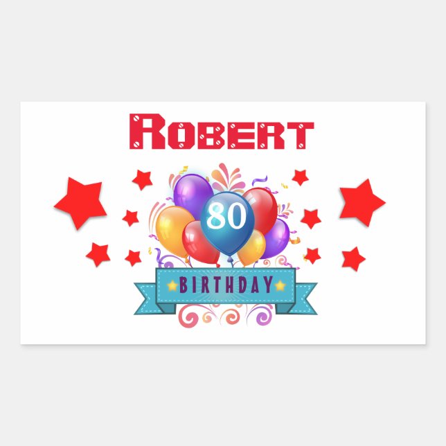 80th Birthday Festive Colourful Balloons C01HZ Rectangular Sticker (Front)