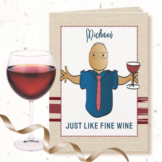 80th Birthday Fine Wine Fun Male Cartoon Modern   Card (Creator Uploaded)