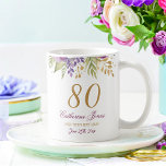 80th Birthday Floral Bouquet Gold Accents Coffee Mug<br><div class="desc">This beautiful watercolor floral bouquet brings a touch of elegance and romance to any item. Featuring vibrant purple, pink, and blush roses along with delicate gold leaf accents, this design captures the timeless beauty of blooming flowers. The soft watercolor style and rich colour palette create a refined, graceful look, perfect...</div>