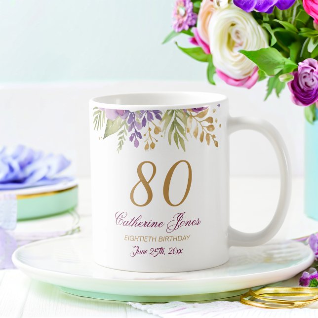 80th Birthday Floral Bouquet Gold Accents Coffee Mug (Creator Uploaded)