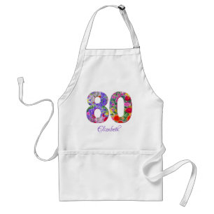 80th birthday floral colourful name adult apron