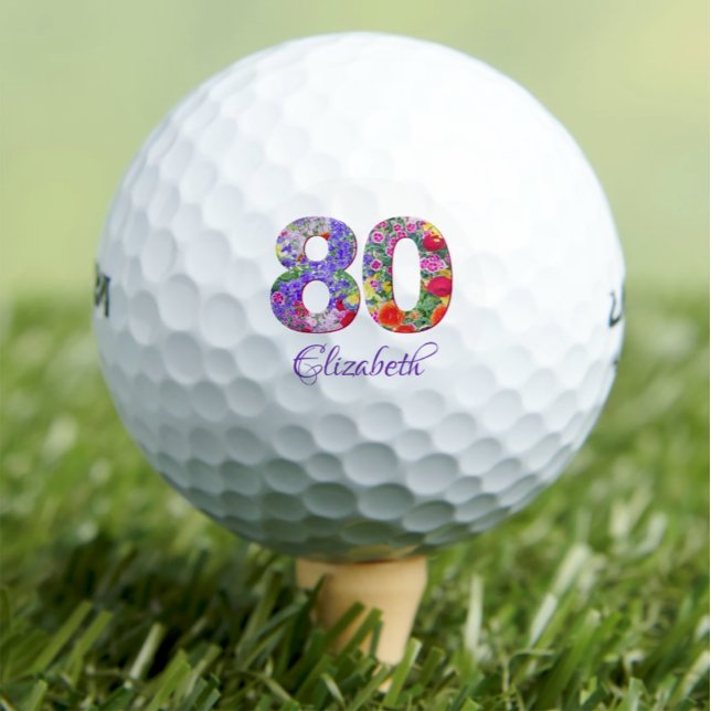 80th birthday floral colourful name golf balls (Creator Uploaded)