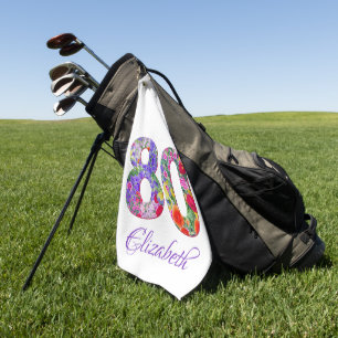80th birthday floral colourful name golf towel