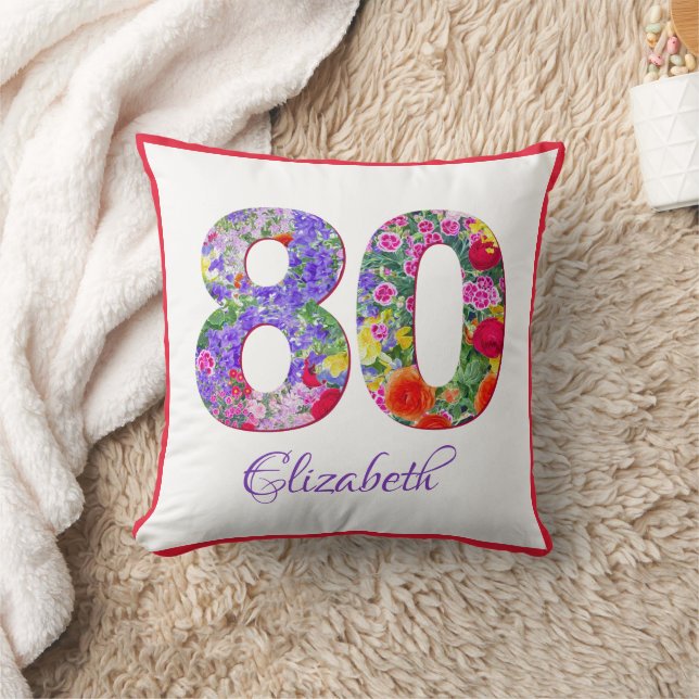 80th birthday floral colourful name throw pillow (Blanket)
