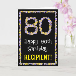 80th Birthday: Floral Flowers Number, Custom Name Card