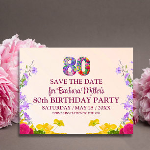 80th birthday floral modern 80 years party announcement postcard