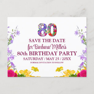 80th birthday floral modern 80 years party announcement postcard