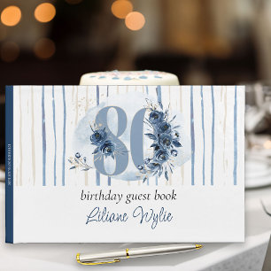 80th Birthday Floral Number Coastal Blue Guest Book