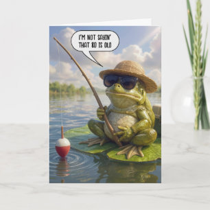 80th Birthday Frog Fishing on Lily Pad Card