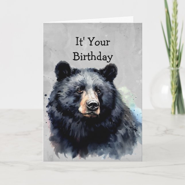 80th Birthday Fun Black Bear - Grin and Bear it Card (Front)