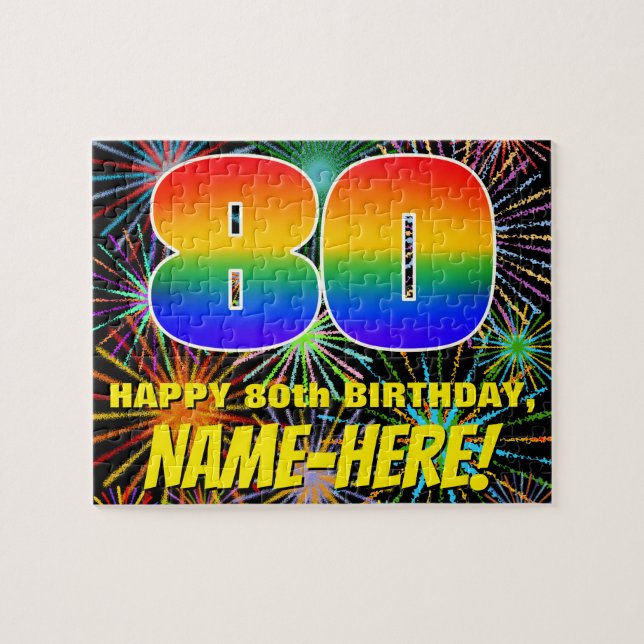 80th Birthday: Fun, Colourful Celebratory Firework Jigsaw Puzzle (Horizontal)