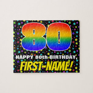 80th Birthday — Fun, Colourful Star Field Pattern Jigsaw Puzzle