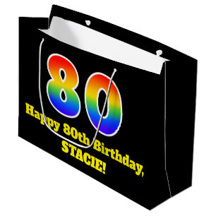 80th Birthday ~ Fun, Colourful, Vibrant, Rainbow 8 Large Gift Bag