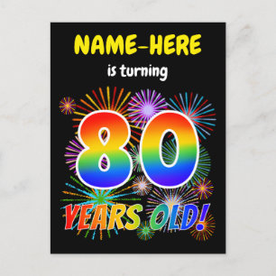 80th Birthday - Fun Fireworks, Rainbow Look "80" Postcard