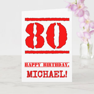 80th Birthday: Fun, Red Rubber Stamp Inspired Look Card