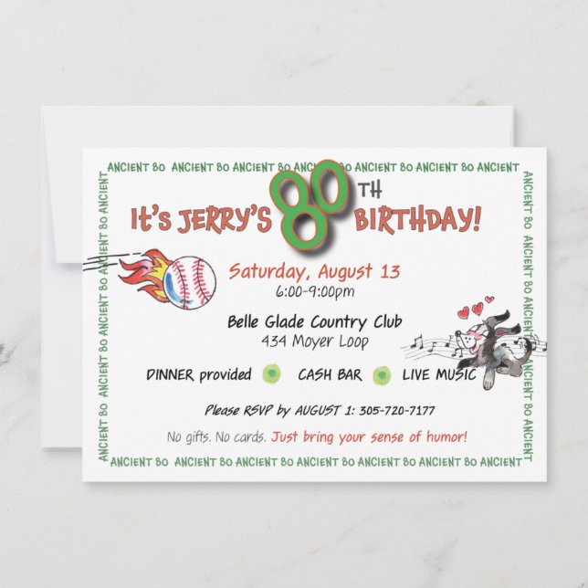 80th Birthday Funny Custom Caricature Invitation (Back)