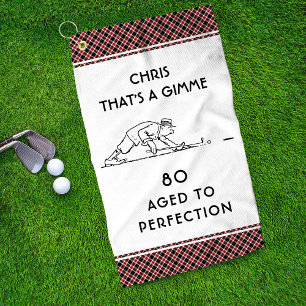 80th Birthday Funny Golfer Personalised Name Plaid Golf Towel