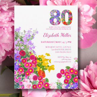 80th Birthday Garden Floral Eighty Years Party Invitation Postcard