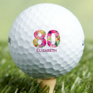 80th Birthday Gift for Her Pink Flowers Custom Golf Balls