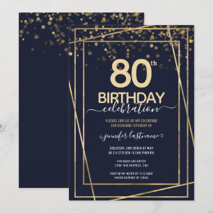 80th Birthday Gold and Blue Invitation