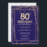 80th Birthday Gold and Blue Invitation<br><div class="desc">Elegant Faux gold border with shimmering confetti highlights on the top border. All text is adjustable and easy to change for your own party needs. Great elegant 80th birthday template design.</div>