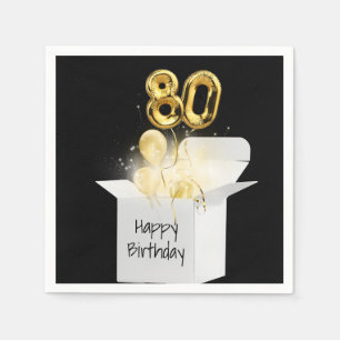 80th Birthday Gold Balloons In White Box Napkin