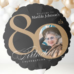 80th Birthday Gold Black Calligraphy Custom Photo Balloon<br><div class="desc">80th Birthday Gold Black Calligraphy Custom Photo Balloon. And elegantly designed special birthday celebration,  featuring a custom photo of birthday person and script calligraphy with vintage flourish elements. Simple enough to fit a variety of themes and colours!
Need help? Simply contact me!</div>