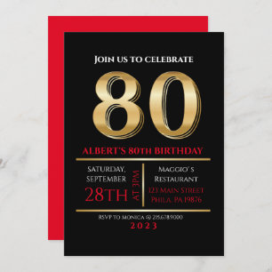 80th Birthday Gold Black Party Invitation