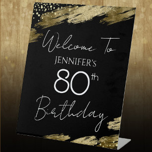 80th Birthday Gold Black Welcome Pedestal Sign