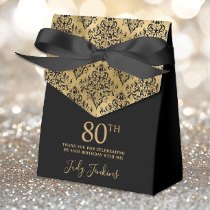 80th Birthday Gold Damask Thank You Favour Box