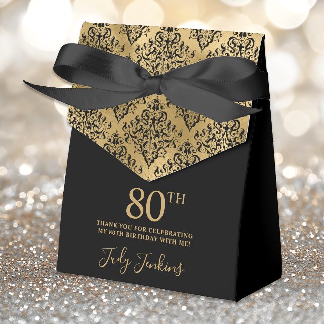 80th Birthday Gold Damask Thank You Favour Box (Creator Uploaded)