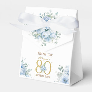 80th Birthday Gold Dusty Blue Floral Favour Box