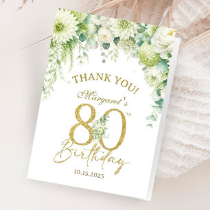 80th Birthday Gold Elegant Floral Folded Thank You Card