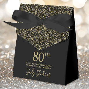80th Birthday Gold Glitter Roses Thank You Favour Box