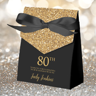 80th Birthday Gold Glitter Thank You Favour Box