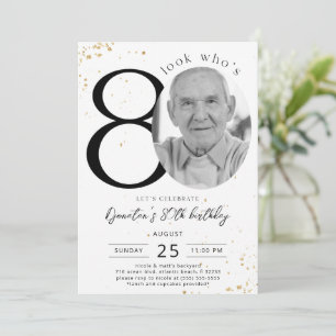 80th Birthday Gold Invitation Card Photo