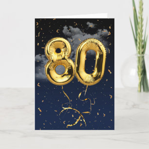 80th Birthday Gold Mylar Balloon and Confetti Card