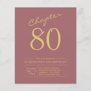80th Birthday Gold Pink Budget Invitation Flyer