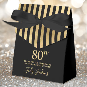 80th Birthday Gold Striped Thank You Favour Box
