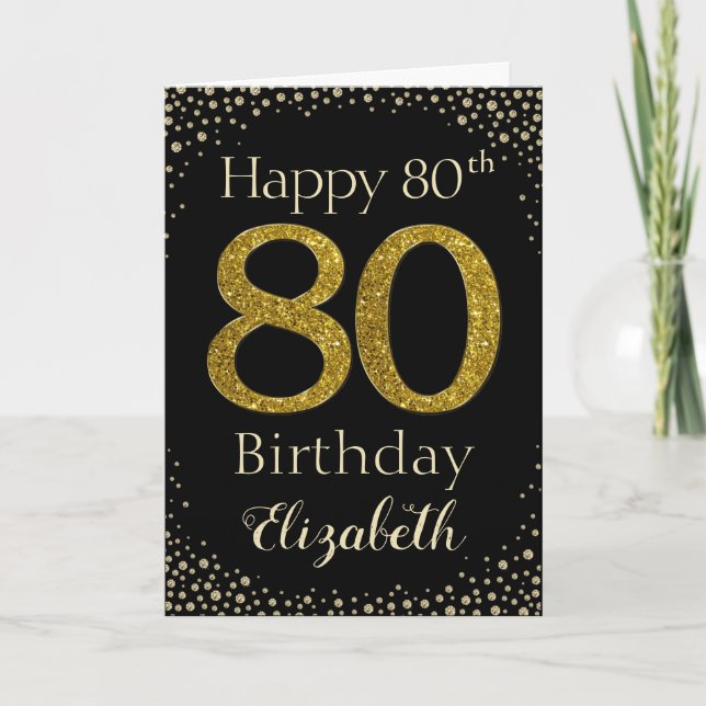 80th Birthday Golden Glitter Card (Front)