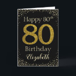 80th Birthday Golden Glitter Card<br><div class="desc">Happy Birthday with simulated golden glitter number 80 set on a solid color and framed by faux diamonds and rhinestones. Happy birthday and recipients name in off-white font. Personalize with name or message.</div>